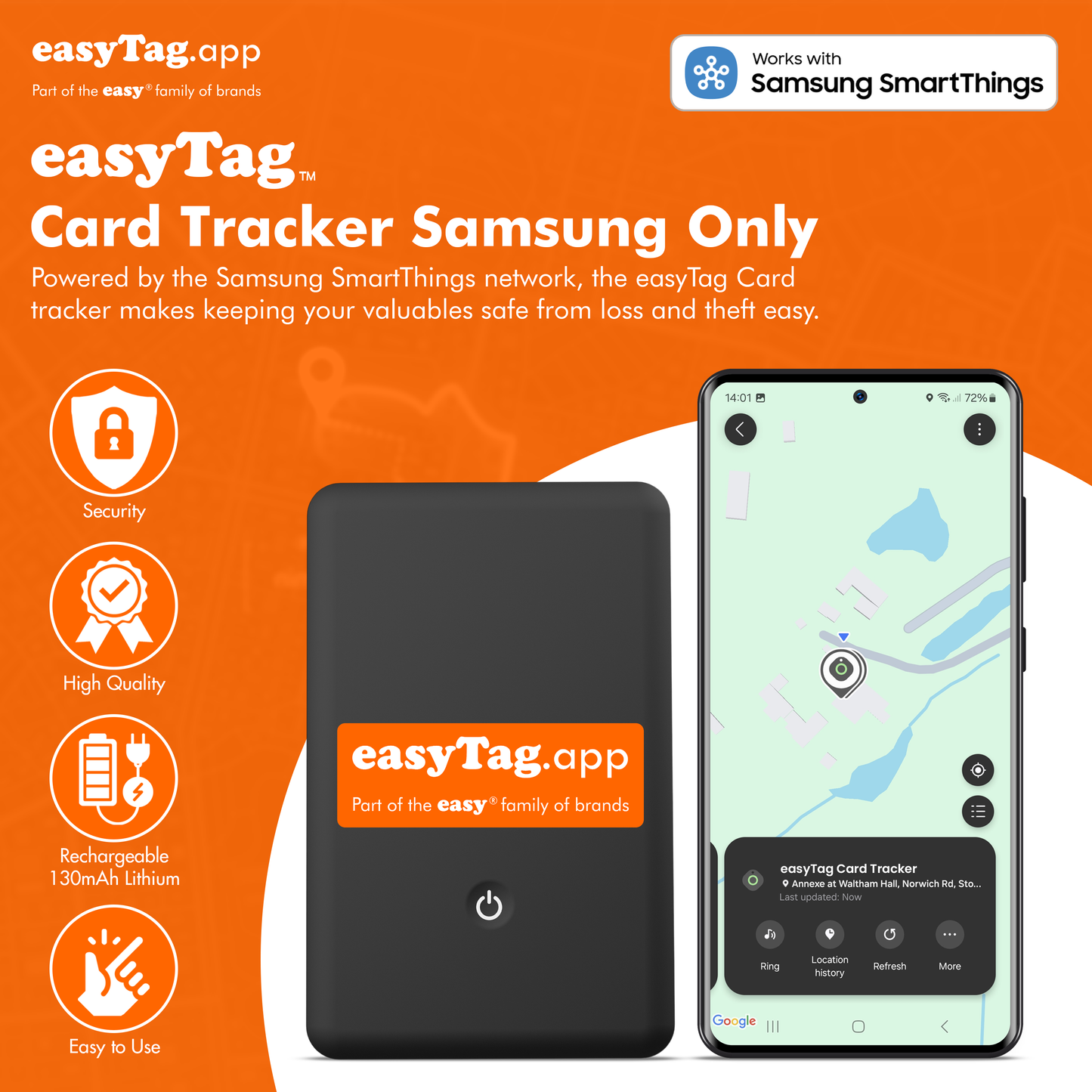 Slim smart luggage tracker card for Samsung Galaxy easyTag Bluetooth tracker