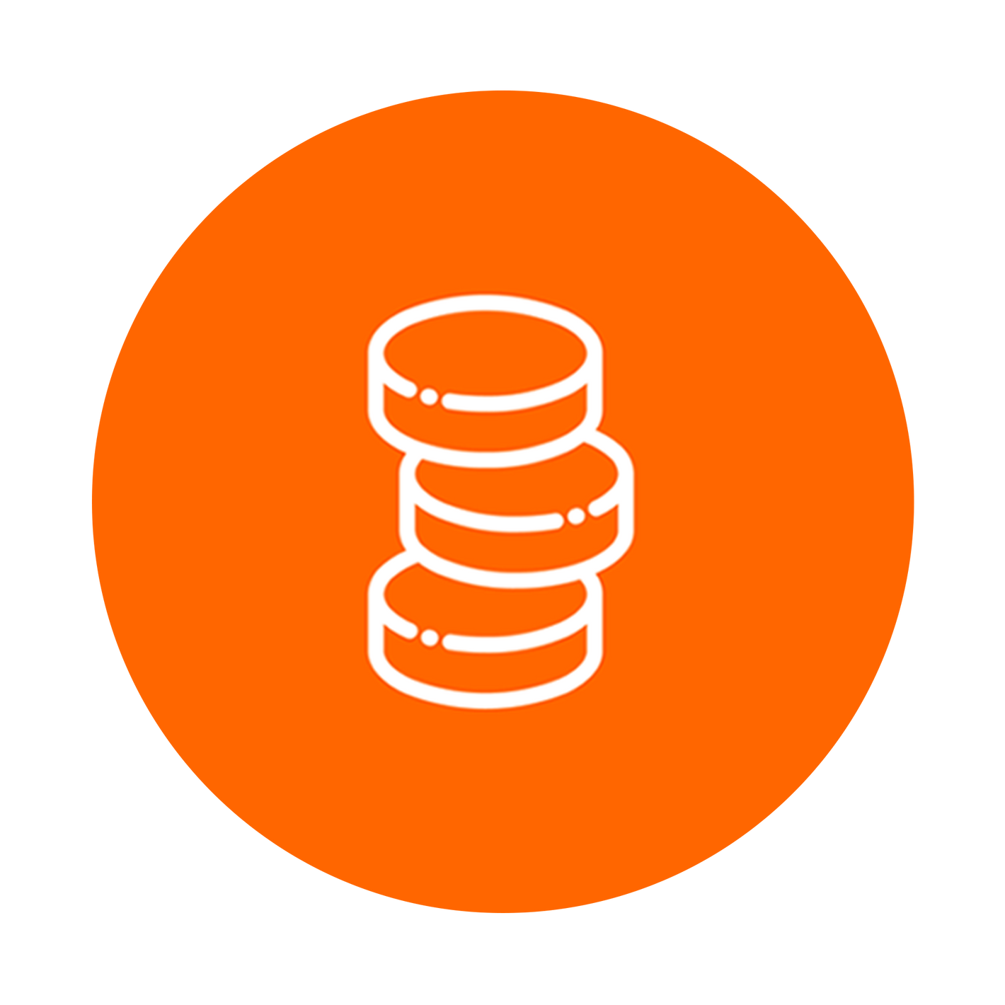 White outline of a stack of coins on an orange circle