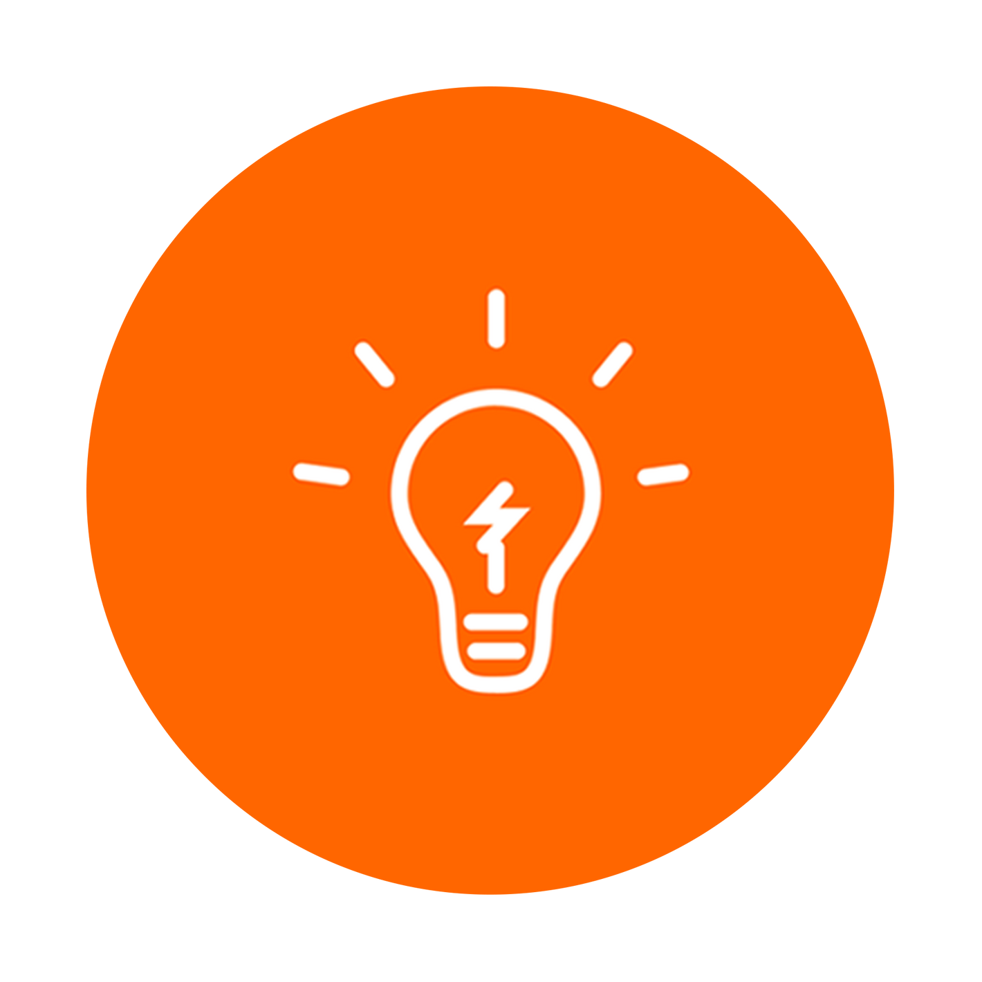 Light bulb icon on an orange circle with a white background