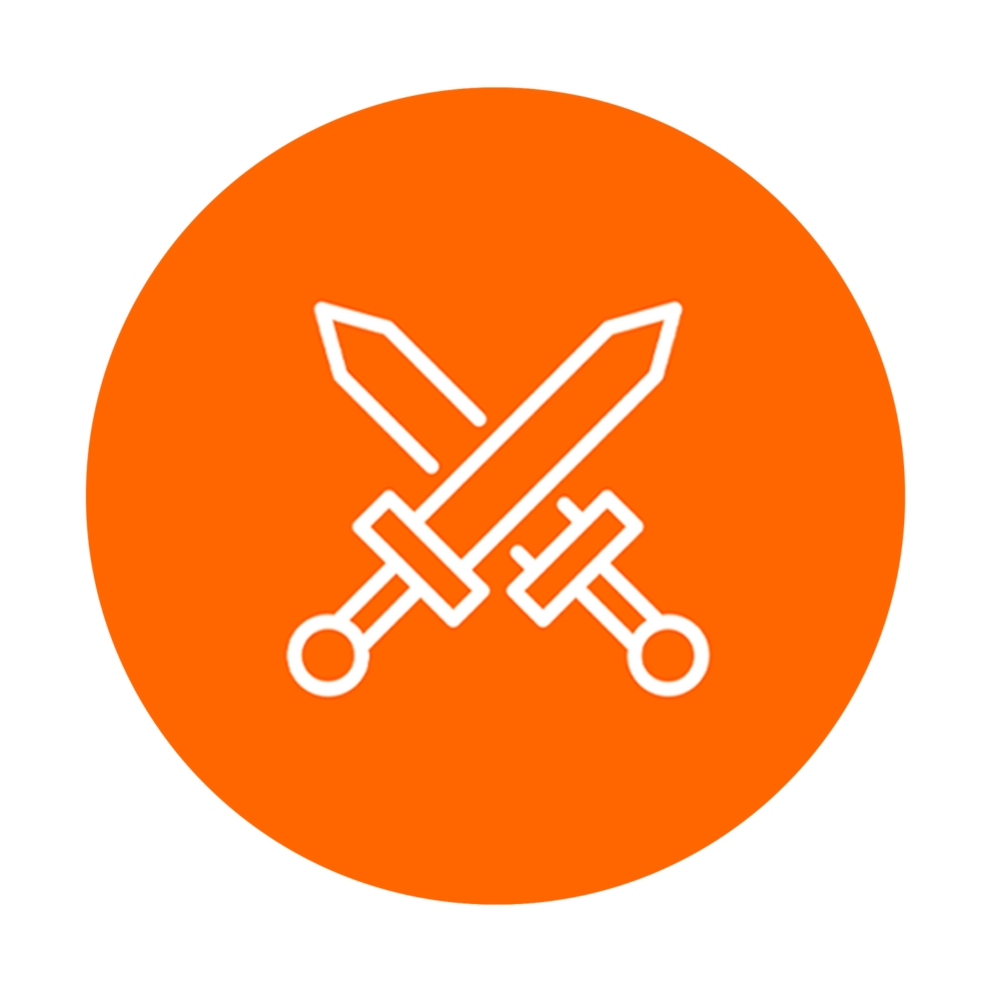 Two crossed swords icon on an orange circle background