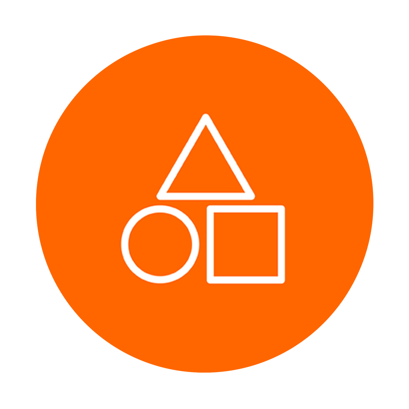 Orange circle with white geometric shapes on a white background