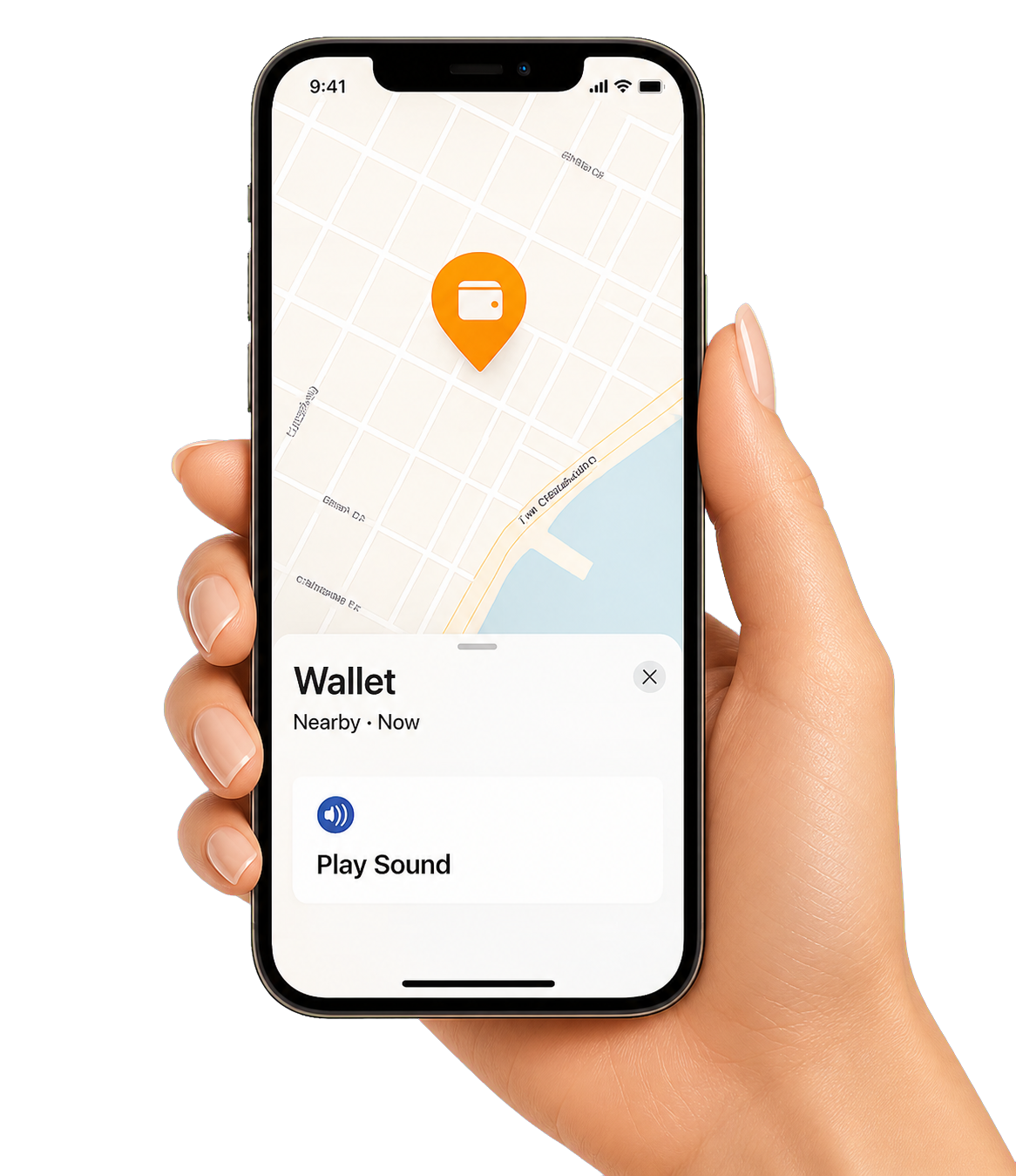 A hand holding a smartphone showing a digital wallet app interface on the screen, isolated on a solid black background.