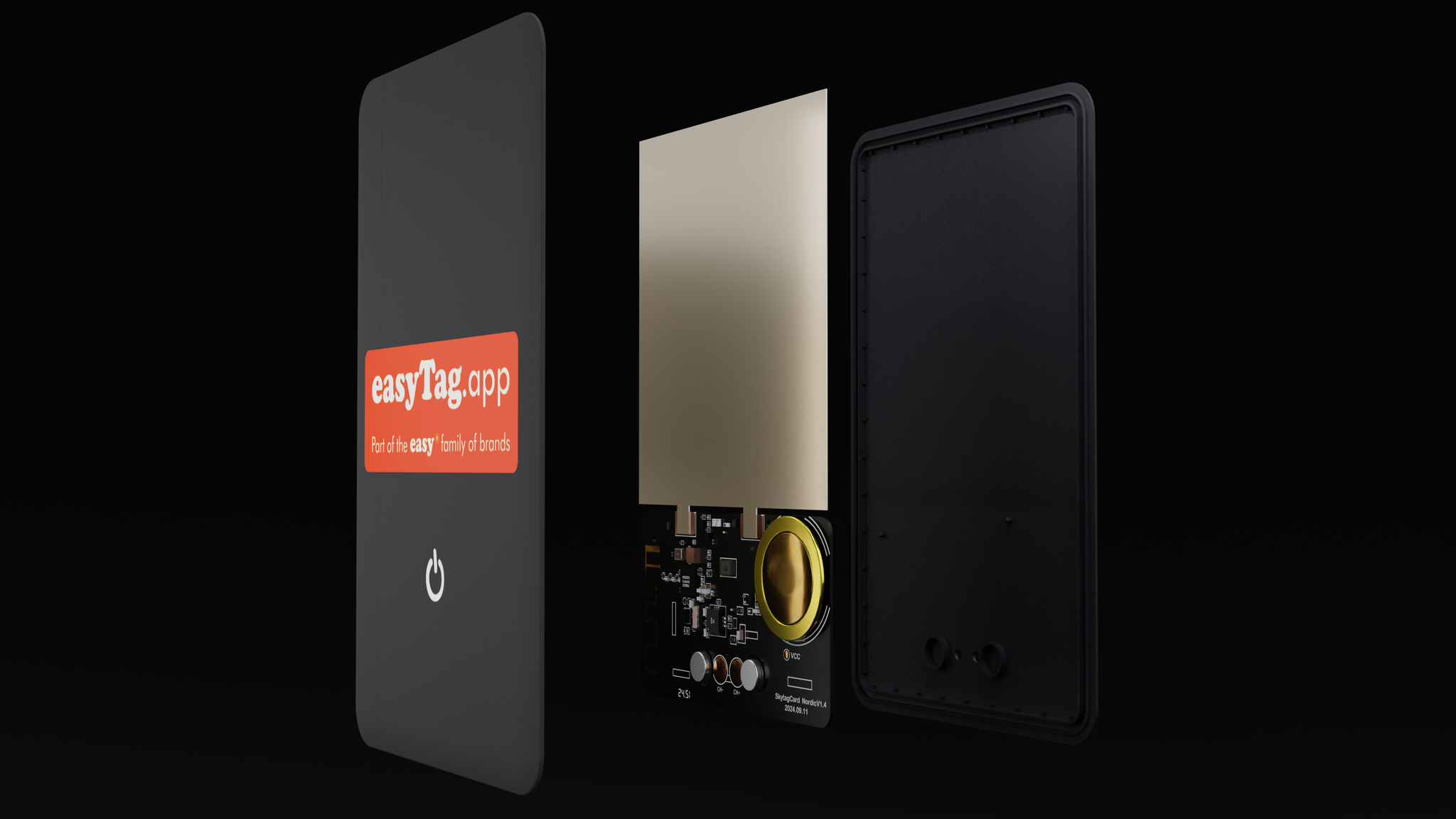 Inside the easyTag Card Finder for wallets, bags and Luggage. Exploded View Animation